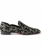 Christian Louboutin - Dandy Chick Grosgrain-Trimmed Embroidered Velour Loafers - Black