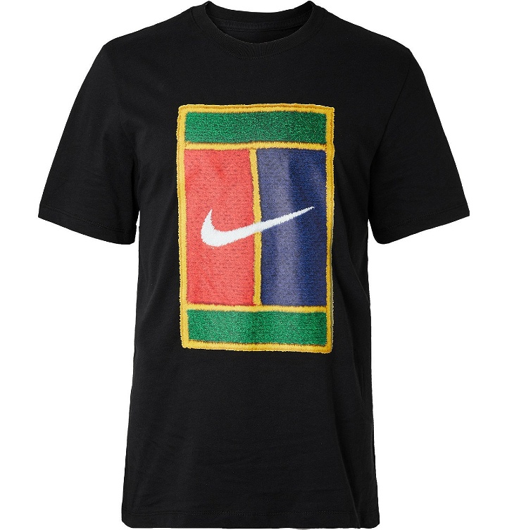 Photo: Nike Tennis - NikeCourt Logo-Print Cotton-Jersey T-Shirt - Black