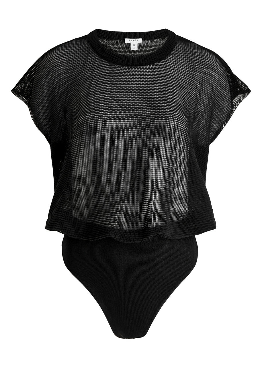 Alaïa Ribbed Sheer Cotton-blend Bodysuit Black