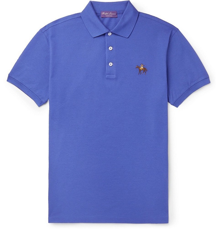 Photo: Ralph Lauren Purple Label - Slim-Fit Embroidered Mercerised Cotton-Piqué Polo Shirt - Blue