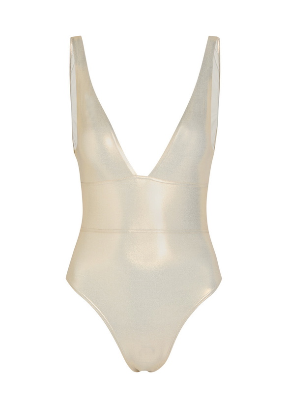 Photo: Melissa Odabash Caribbean V-neck Swimsuit Gold