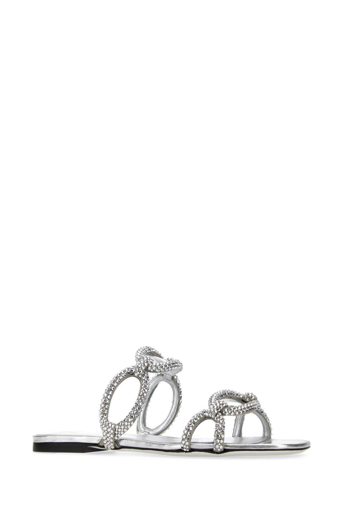 サンダル・ミュール Valentino Garavani Silver Rhinestones Chain 1967 slippers Silver Rhinestones Valentino Garavani Chain 1967 Slippers
