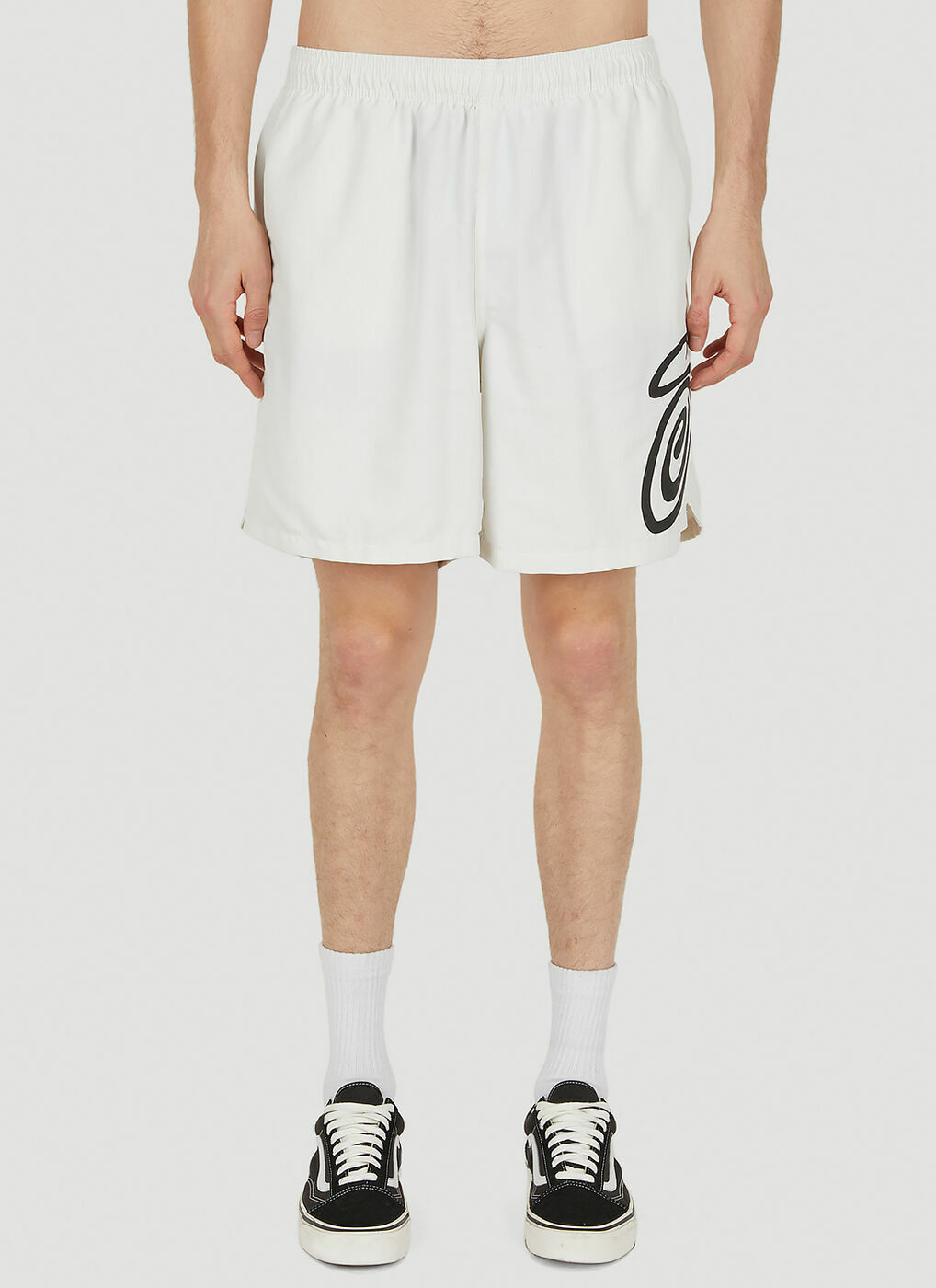 Curly S Water Shorts in White Stussy