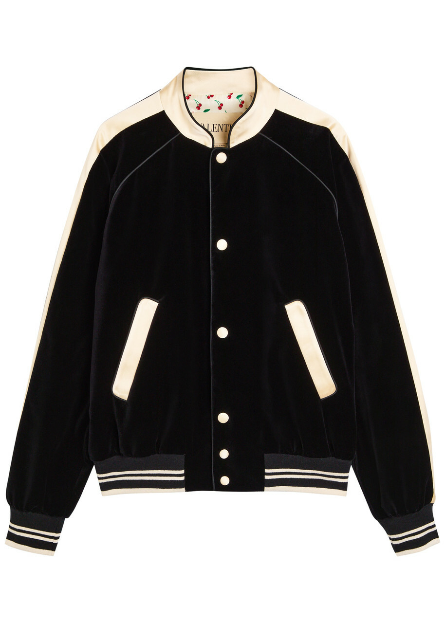 Valentino Garavani Satin-trim Velvet Bomber Jacket Black