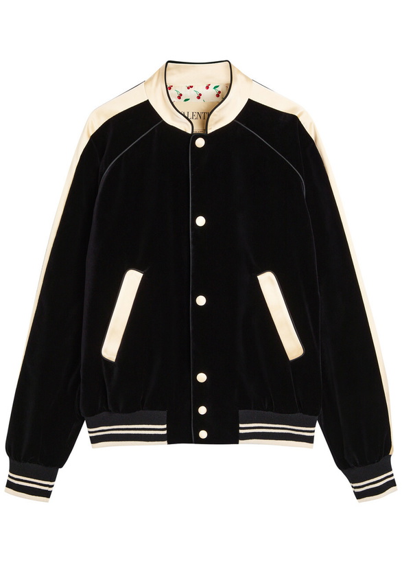Photo: Valentino Garavani Satin-trim Velvet Bomber Jacket Black