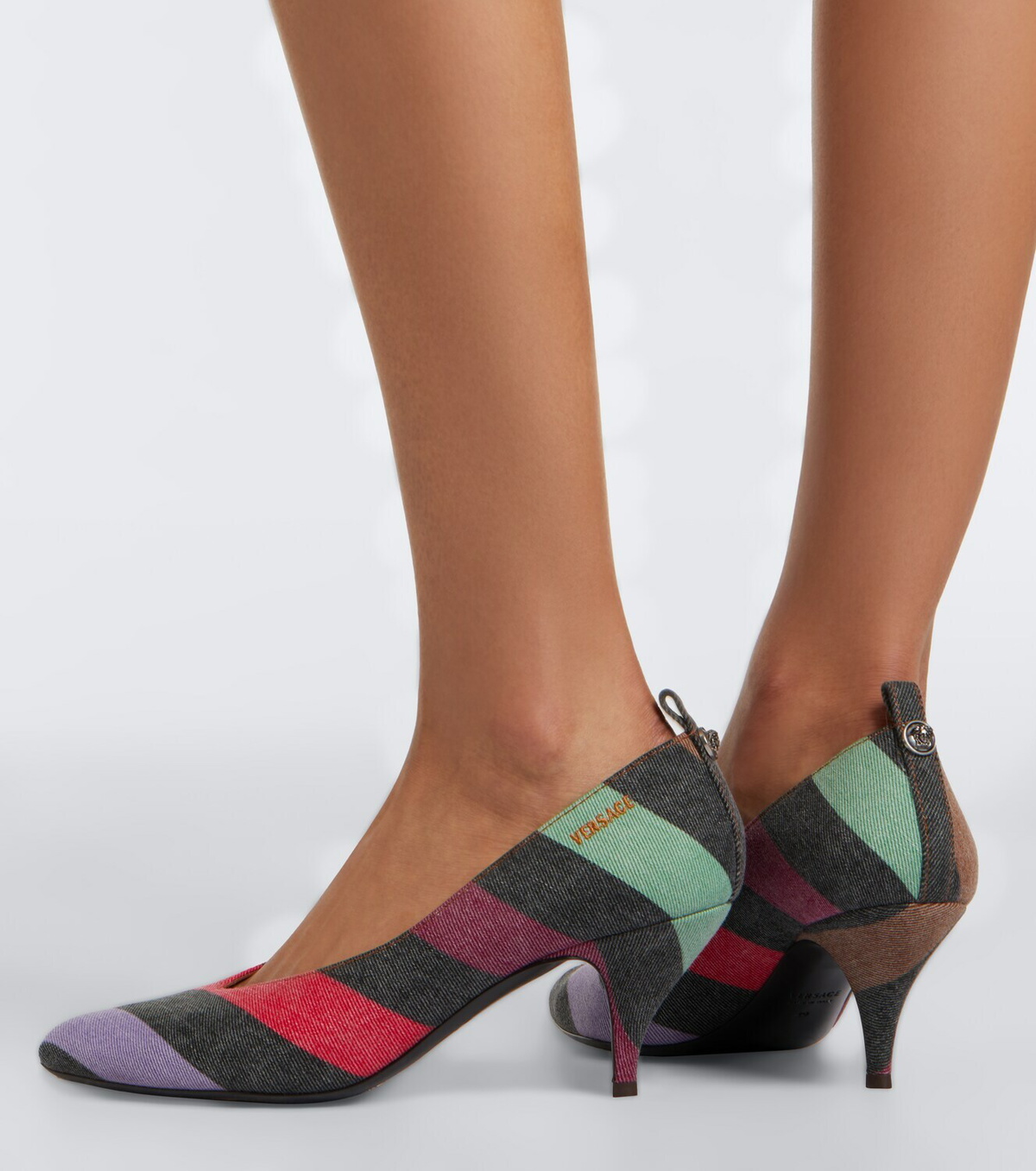 Versace Tina striped denim pumps