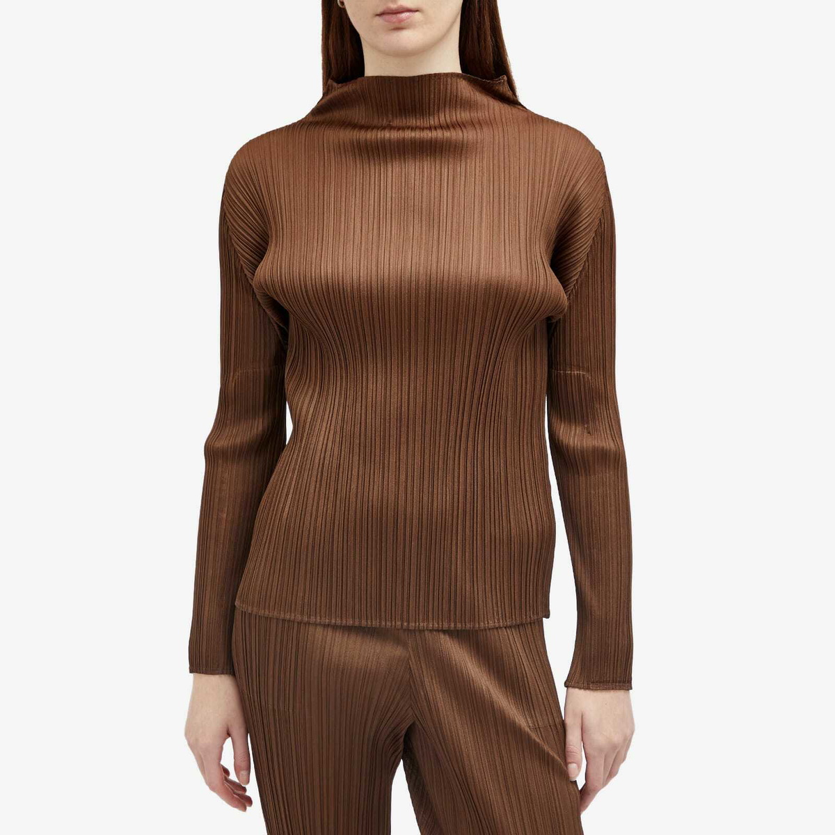 Pleats Please Issey Miyake Women's Top in 44-Brown Pleats
