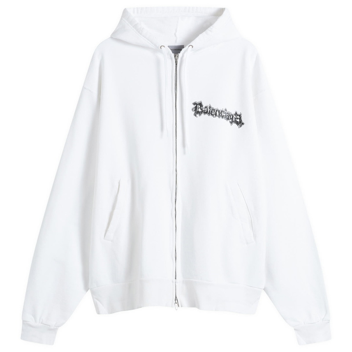 Photo: Balenciaga Men's Metal Merch Oversized Zip-Up Hoodie in White