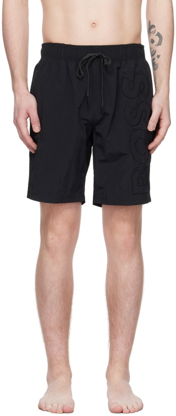 Photo: BOSS Black Embroidered Swim Shorts