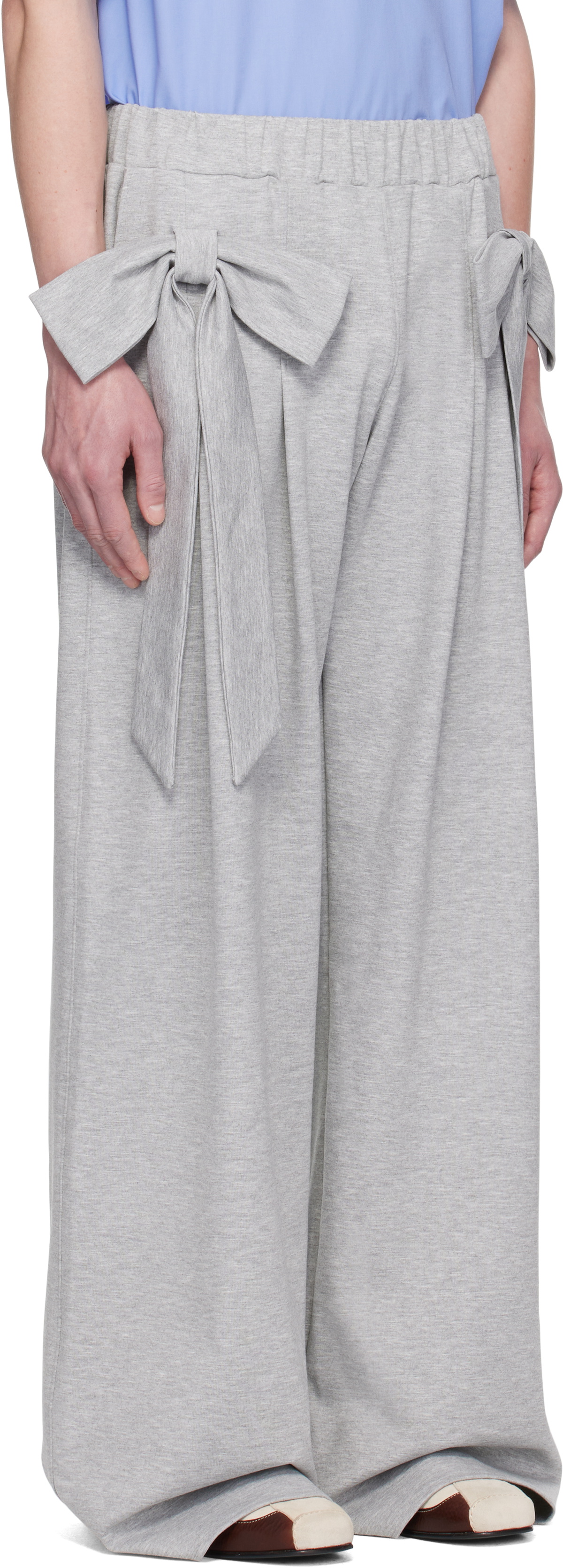 ANDREJ GRONAU Gray Bow Ribbon Sweatpants