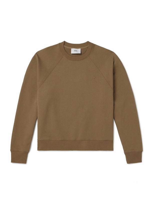 Photo: AMI PARIS - Logo-Embroidered Cotton-Jersey Sweatshirt - Brown