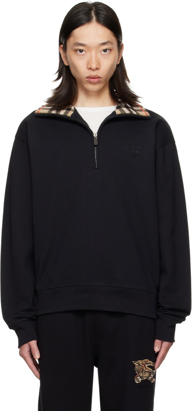 Photo: Burberry Black Check Collar Half-Zip Sweatshirt
