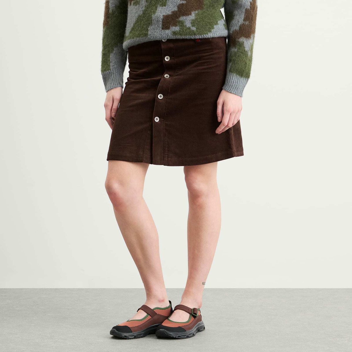 Gramicci Women's Button Down Midi Skirt in Deep Brown