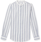 Brioni - Grandad-Collar Striped Cotton and Linen-Blend Shirt - White