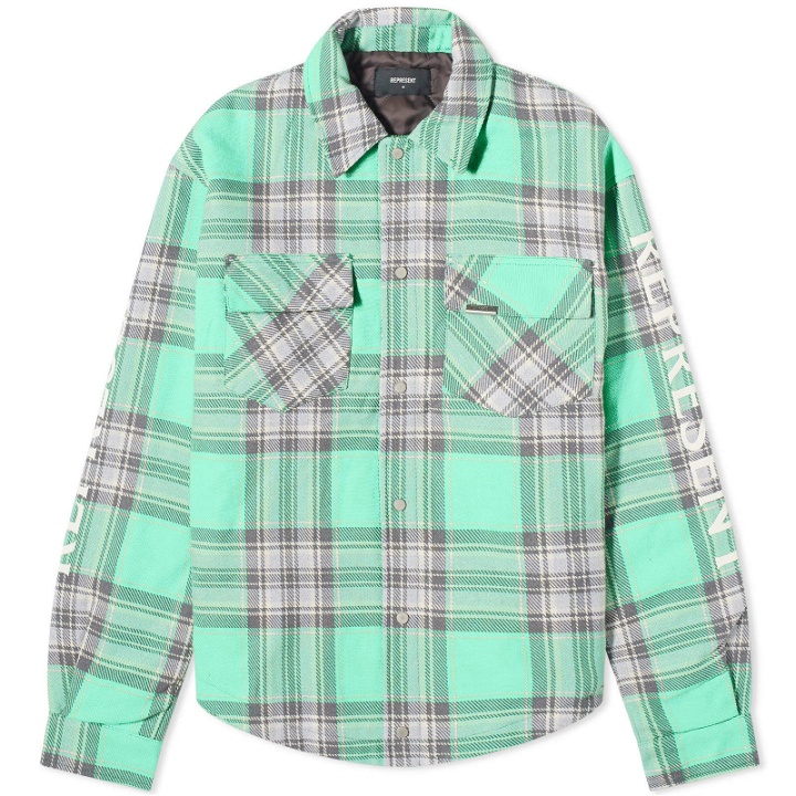 Photo: Represent Men's Quilted Flannel Shirt Jacket in Green