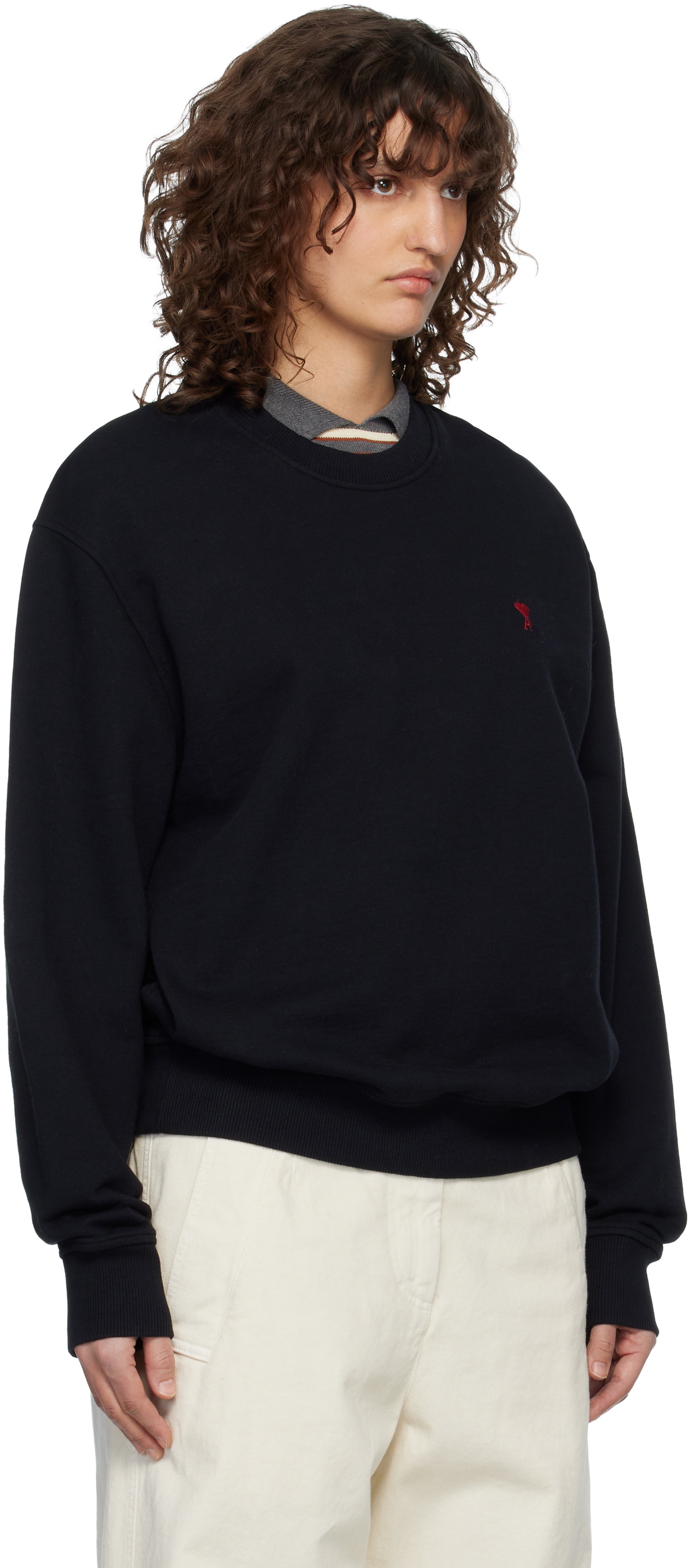 AMI Paris Black Cotton Ami de Coeur Sweatshirt