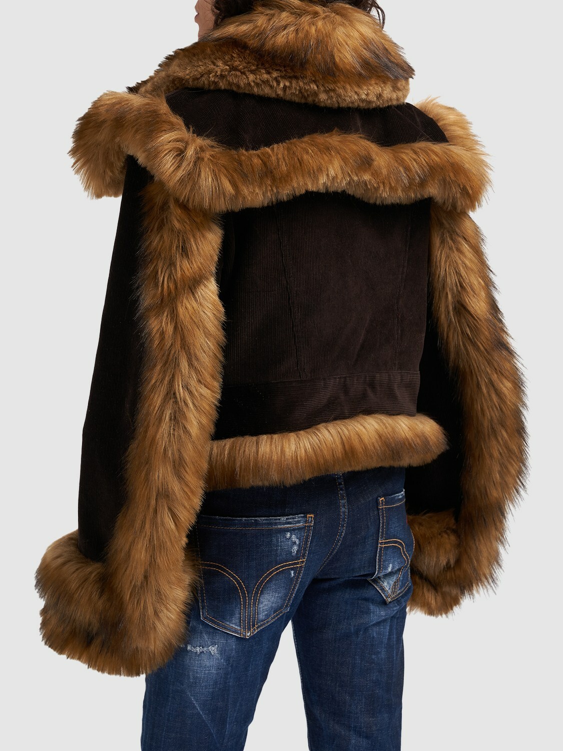 DSQUARED2 - Cropped Cotton Velvet & Faux Fur Coat Dsquared2