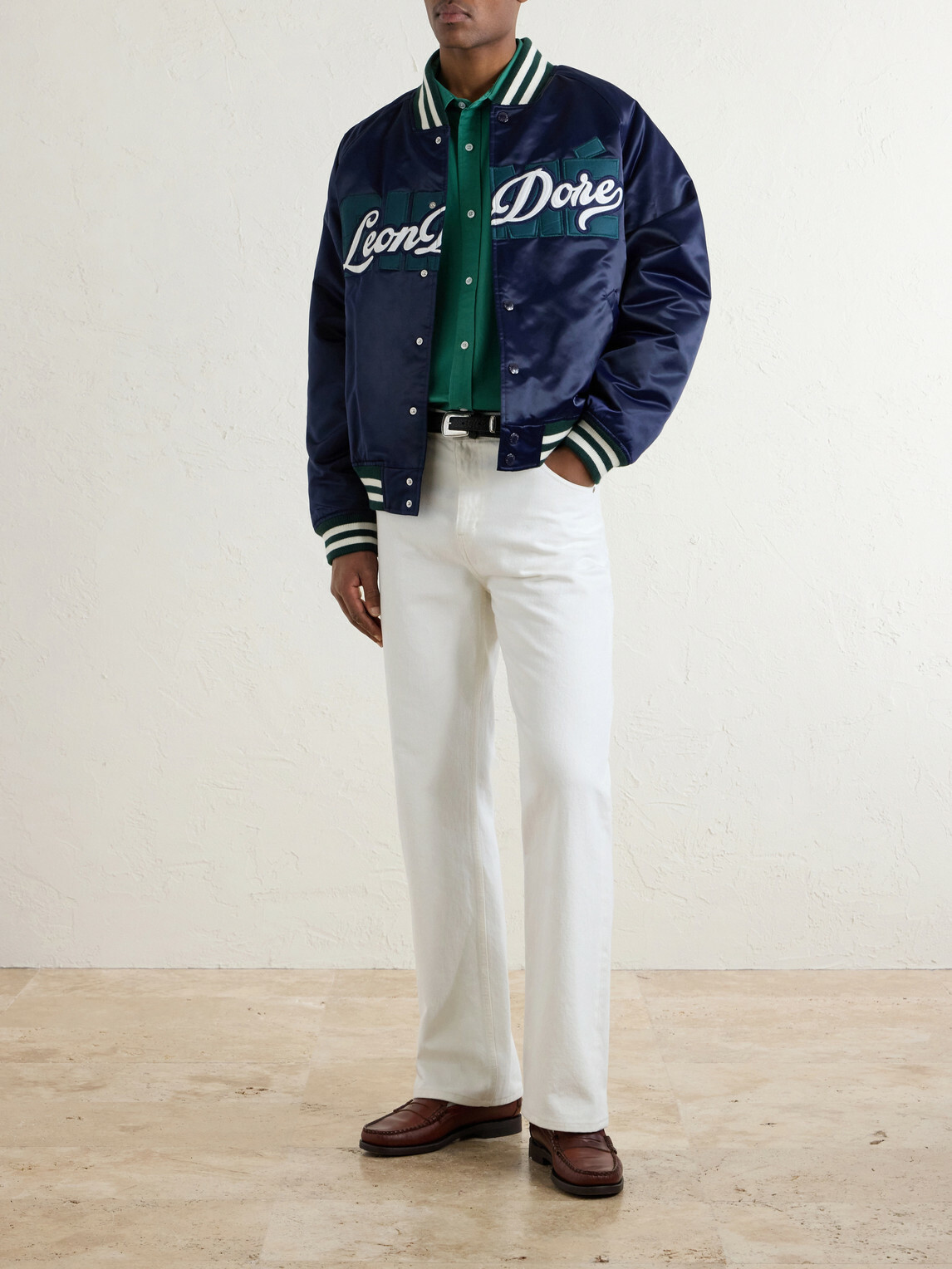 Aimé Leon Dore - Logo-Embroidered Satin Varsity Jacket - Blue
