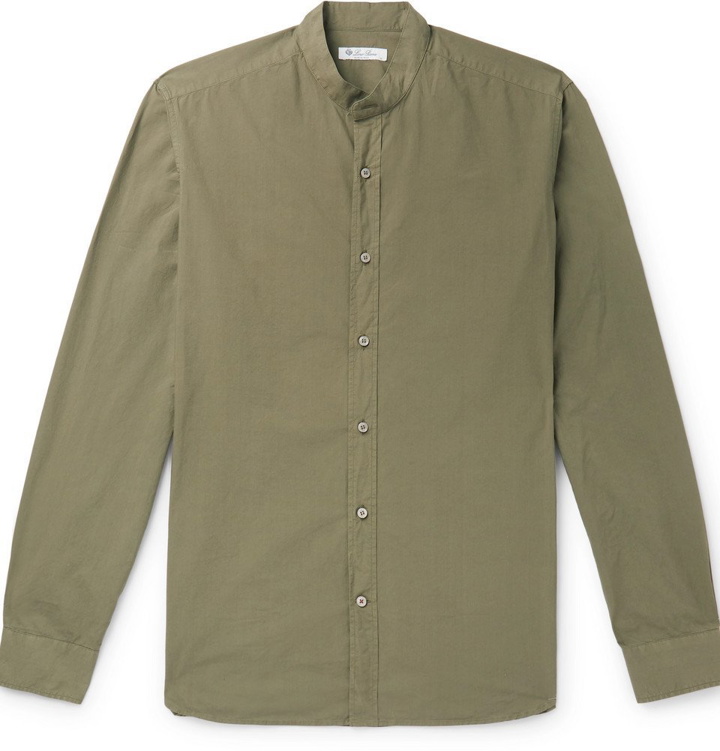 Photo: Loro Piana - Alvin Slim-Fit Grandad-Collar Cotton Shirt - Army green