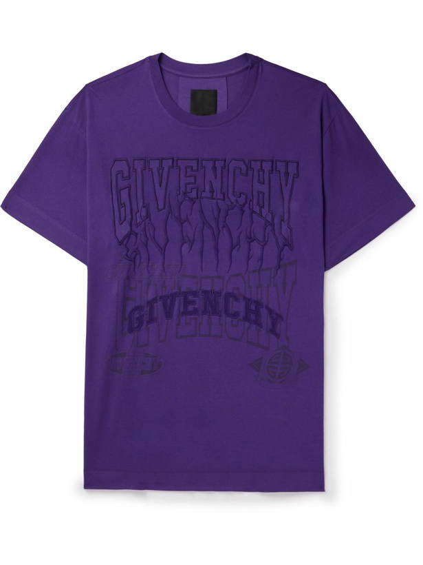 Photo: Givenchy - Oversized Logo-Embroidered Cotton-Jersey T-Shirt - Purple