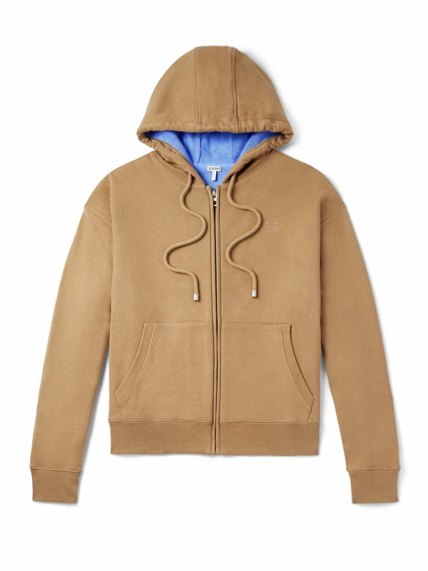 Photo: LOEWE - Logo-Embroidered Cotton-Jersey Hoodie - Neutrals