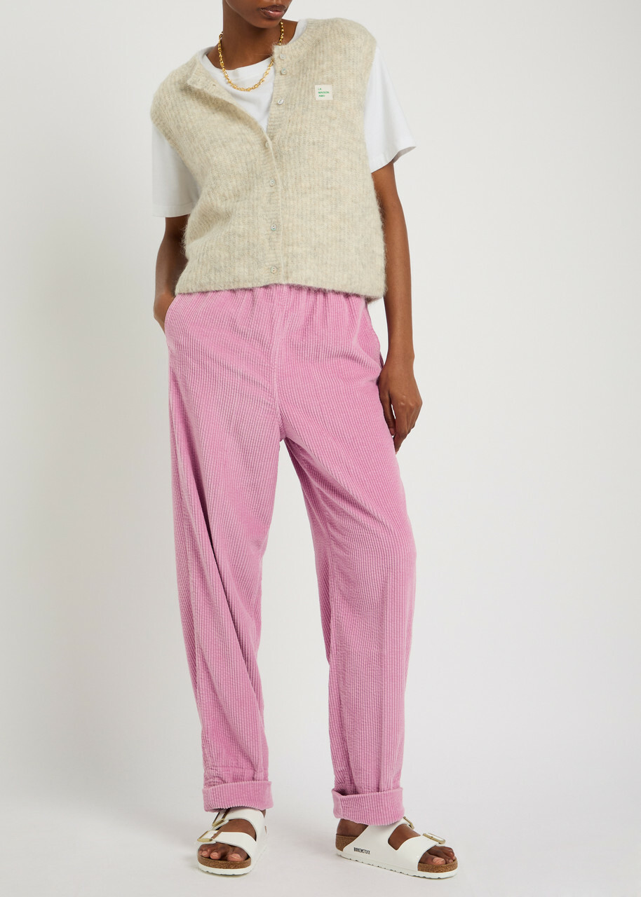 American Vintage Padow Cropped Corduroy Trousers Pink