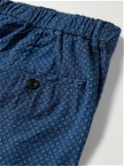 Hartford - Tank Straight-Leg Printed Cotton-Seersucker Drawstring Shorts - Blue