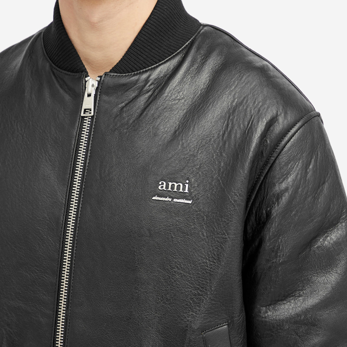 AMI Paris Men's Padded Leather Bomber jacket in Black AMI