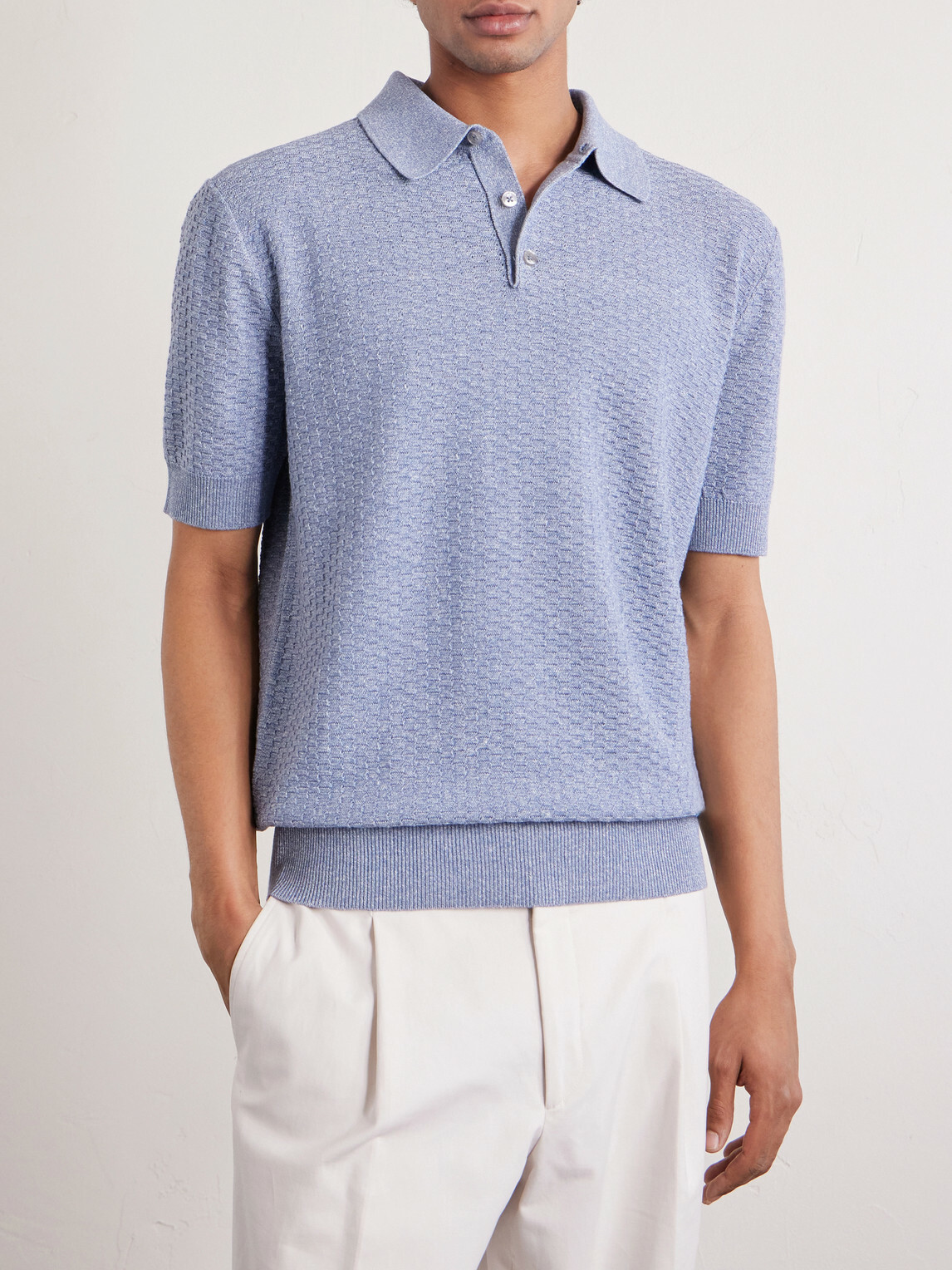 Dolce&Gabbana - Logo-Embroidered Linen-Blend Polo Shirt - Blue