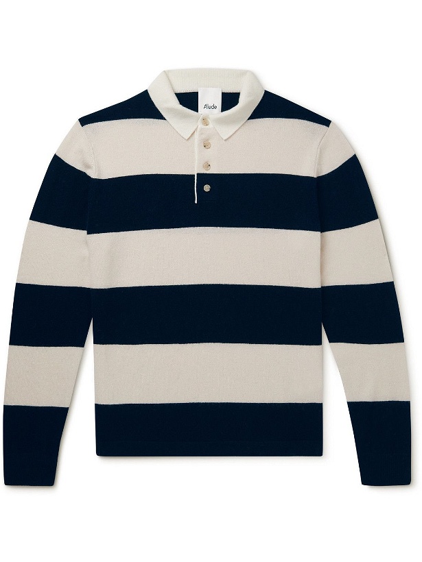 Photo: Allude - Striped Virgin Wool and Cashmere-Blend Polo Shirt - Neutrals