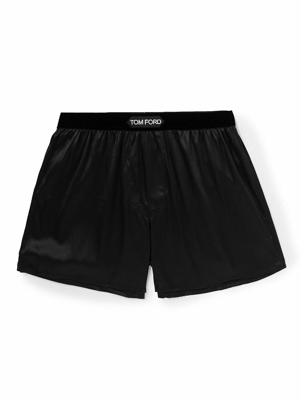 Photo: TOM FORD - Velvet-Trimmed Silk-Satin Boxer Shorts - Black