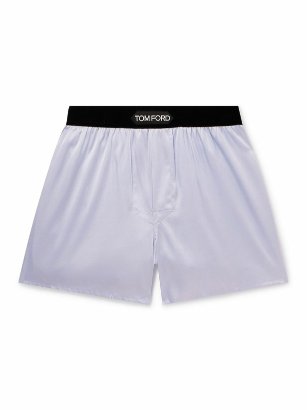 Photo: TOM FORD - Velvet-Trimmed Stretch-Silk Satin Boxer Shorts - Purple