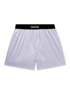 TOM FORD - Velvet-Trimmed Stretch-Silk Satin Boxer Shorts - Purple