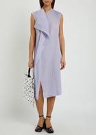 Pleats Please Issey Miyake Pleated Draped Woven Midi Dress Light Purple