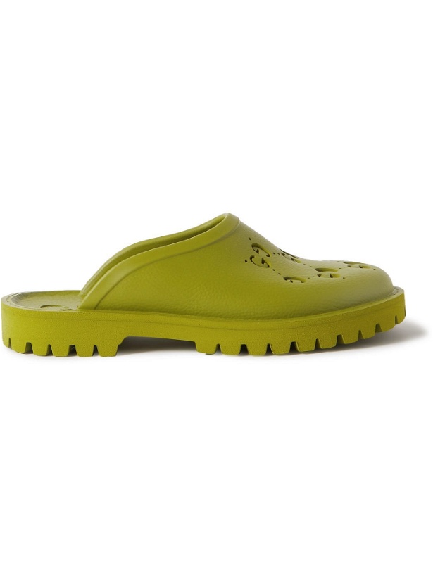 Photo: GUCCI - Logo-Perforated Rubber Mules - Green