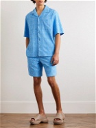 Marine Serre - Straight-Leg Logo-Jacquard Cotton-Blend Drawstring Terry Shorts - Blue