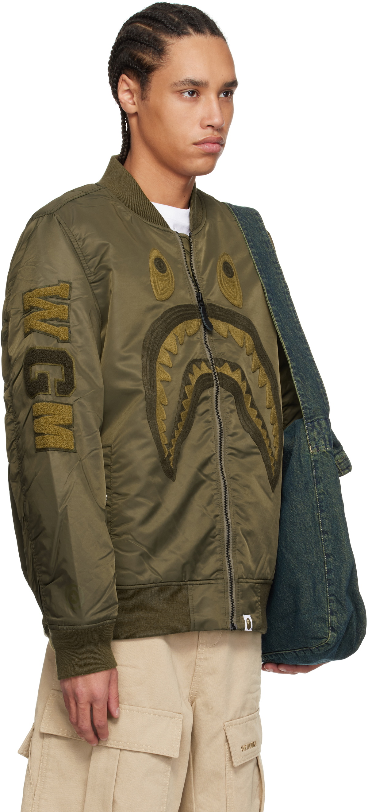 BAPE Khaki Shark MA-1 Bomber Jacket A Bathing Ape