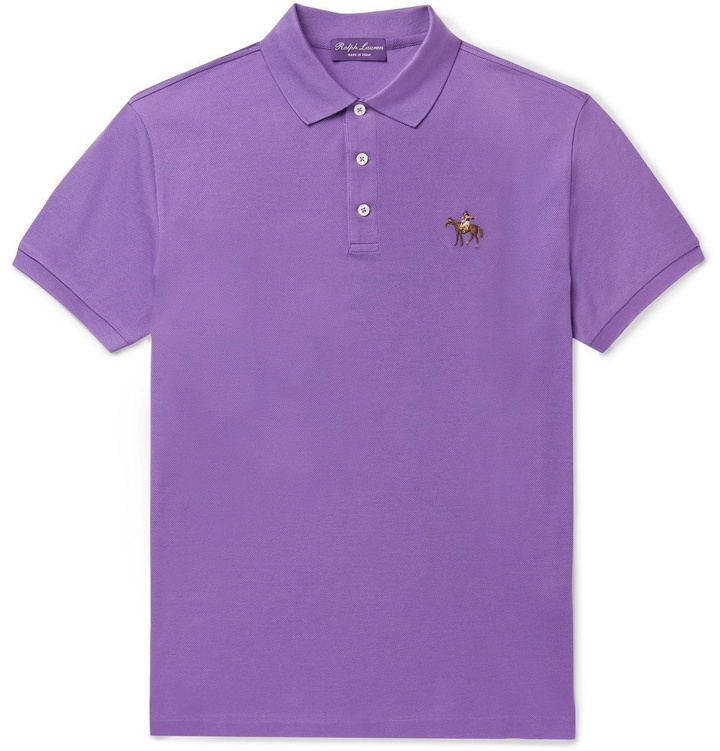 Photo: Ralph Lauren Purple Label - Slim-Fit Embroidered Mercerised Cotton-Piqué Polo Shirt - Lilac