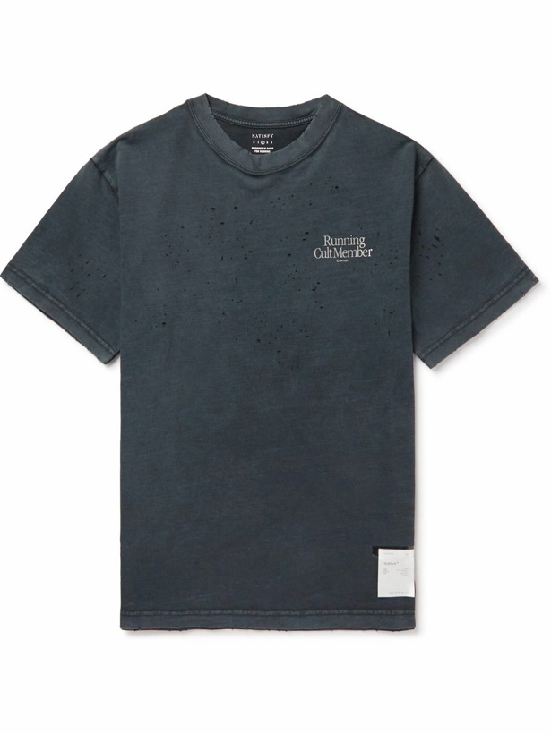 Photo: Satisfy - Distressed Logo-Print MothTech Cotton-Jersey T-Shirt - Black