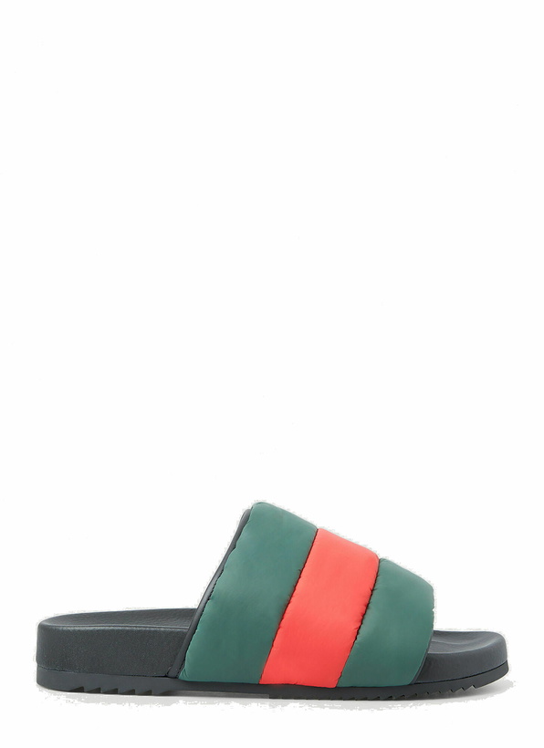 Photo: Web Stripe Padded Slides in Green