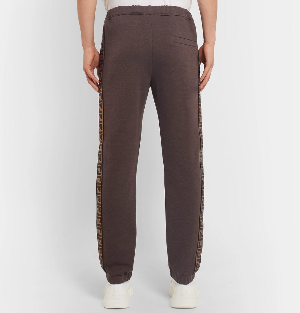 Fendi - Logo-Trimmed Cotton, Wool, Silk and Cashmere-Blend Sweatpants - Men  - Brown