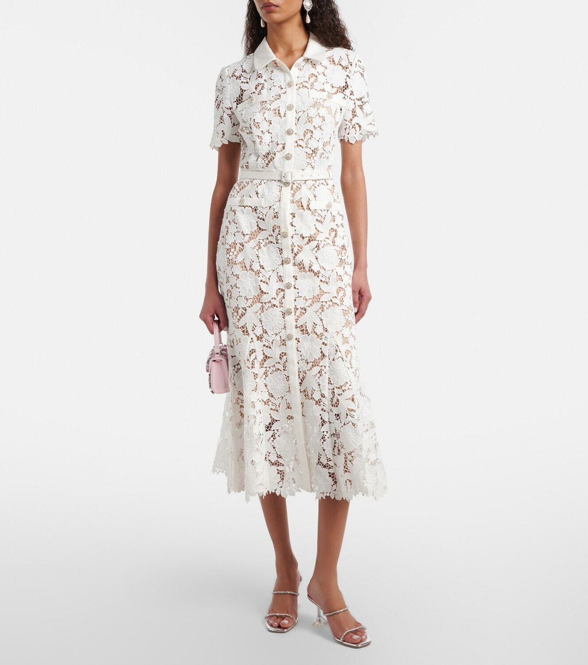 Self-Portrait Belted lace shirt dress