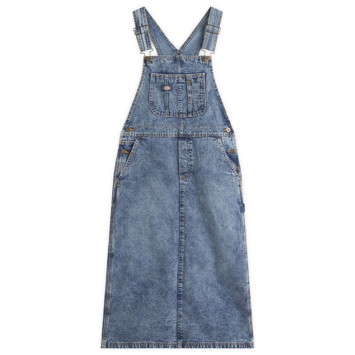Dickies Women's Bib Overall Midi Dress in Rinsed Blue
