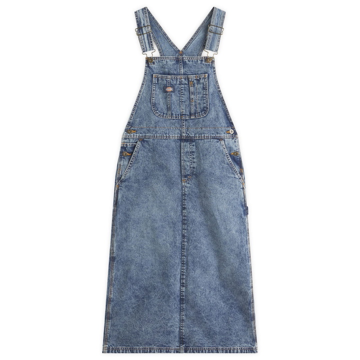 Photo: Dickies Women's Bib Overall Midi Dress in Rinsed Blue