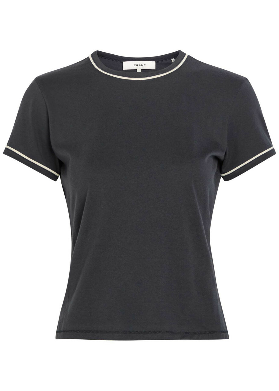 Frame The Ringer Pipe-trim Cotton T-shirt Navy