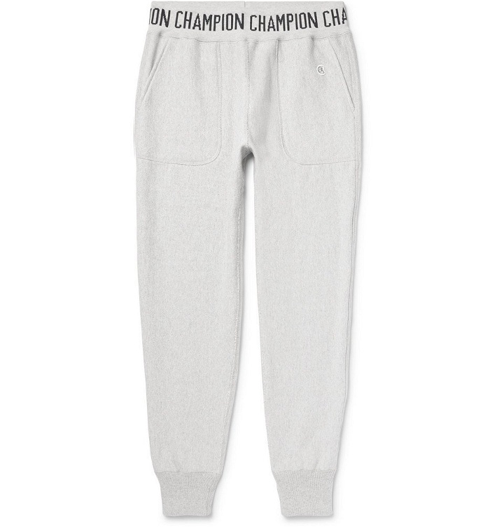Photo: Todd Snyder Champion - Slim-Fit Tapered Logo-Jacquard Loopback Cotton-Jersey Sweatpants - Gray