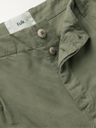 FOLK - Assembly Tapered Pleated Cotton-Canvas Trousers - Green - 2