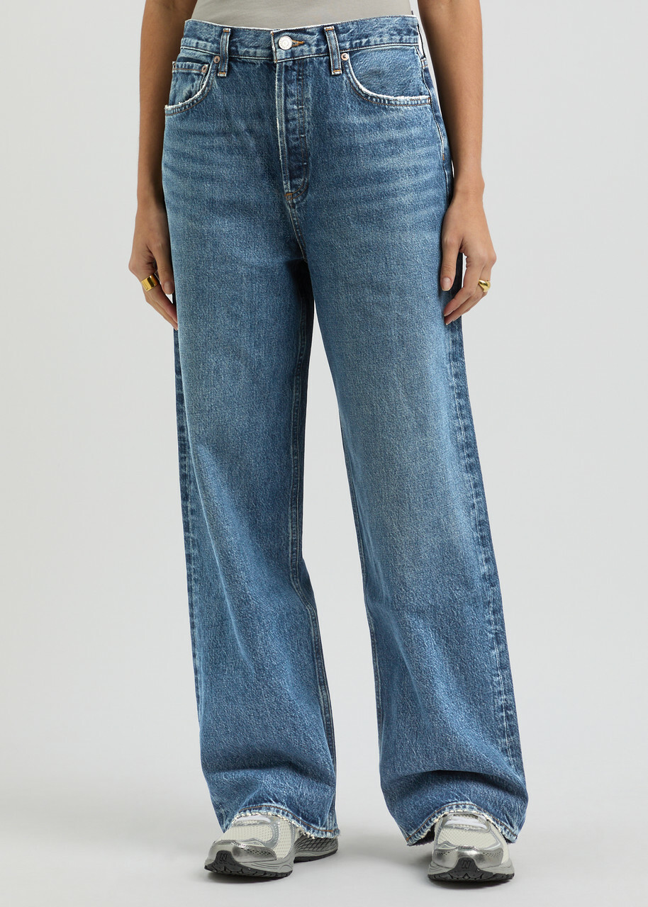 Agolde Low Slung Baggy Distressed Wide-leg Jeans Indigo