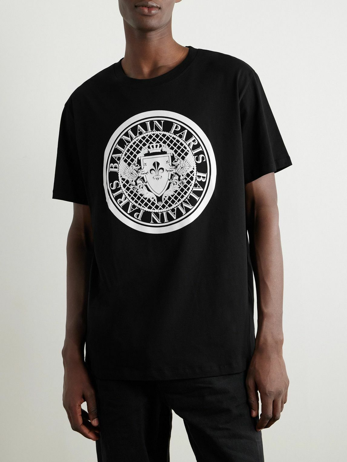 Balmain - Logo-Flocked Cotton-Jersey T-Shirt - Black Balmain