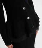 Nina Ricci Ruffled silk-trimmed wool cardigan